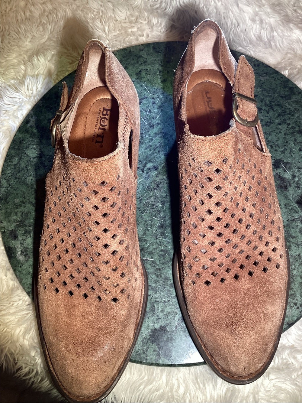 Born Nanna women’s Brown leather Perforated Buckle Shoes
